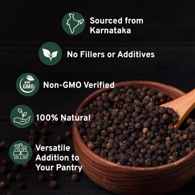 SPICE TRAIN, Black Peppercorns (397g/14oz), Non-GMO, 100% Raw Black Pepper