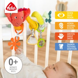 Fehn Activity Spiral Lobster - Fabric Spiral with Learning Functions for Gripping, Feeling, Playing - Promotes Gripping, Touch & Motor Skills - For Home & Travel, For Babies From Birth