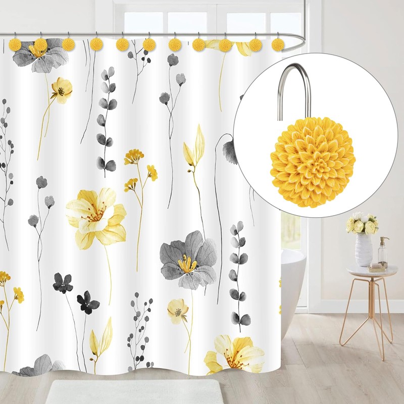 Sunlit Decorative Floral Shower Curtain Hooks, Dahlia Pinnata Flower Shower