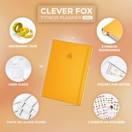 Clever Fox Fitness Journal PRO – Daily Workout Planner with Meal Planner & Habit Tracker – Gym Exercise Log Book for Women & Men – Fitness Planner Notebook – Lasts 6 Months, 7x10” - Amber Yellow