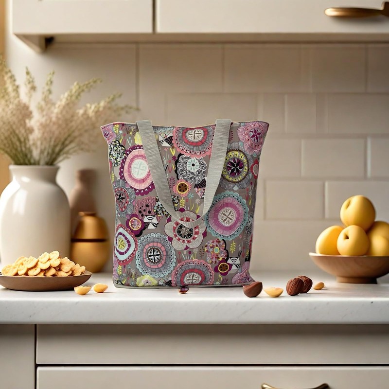 Konish Reusable Foldable Grocery Bags Folding Shopping Tote with Zipper(Grey