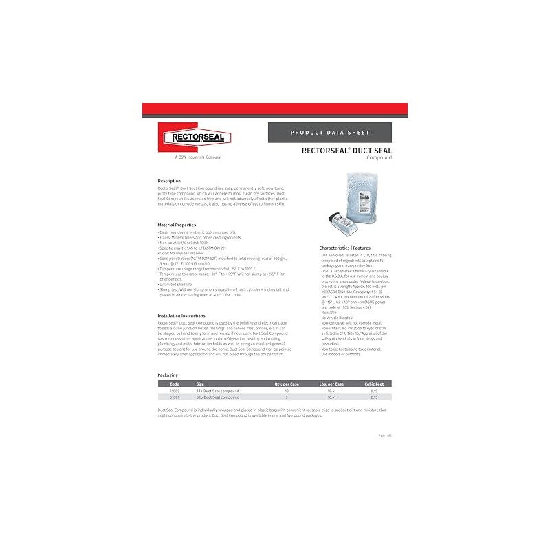 Rectorseal 81880 1-Pound Duct Seal Compound Gray