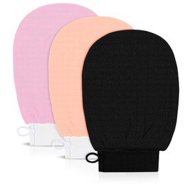 Exfoliating Gloves, 3 Pack Exfoliating Mitt Body Scrubber, Body Exfoliator Dead Skin Remover Shower Gloves for Men and Women, 3 Colors