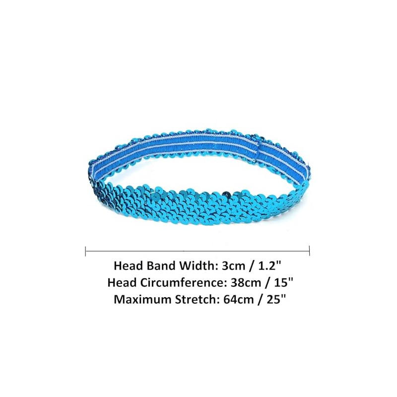 Turquoise Womens Sequin Polyester Fancy Dress Headband 38 x 3cm