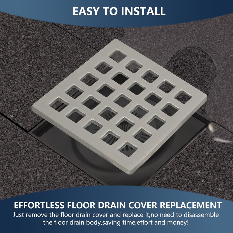 Uni-Green 3-3/4 inch Square Shower Drain Grate - 3.75" Brushed