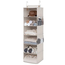 StorageWorks 6-Shelf Hanging Closet Organizer, Hanging Shelves for Closet, Fabric, Mixing of Beige, White & Ivory, 12" D x 12" W x 47 ¾" H