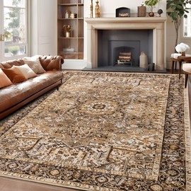 ISEAU Washable Vintage Rugs - 5x7 Bedroom Area Rugs, Large Indoor Machine Washable Non-Slip Rugs for Living Room, Dining Room, Kitchen, Classroom, Office, Soft Low Pile Vintage Floor Carpets
