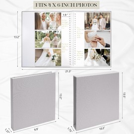 Vienrose Photo Album Linen Cover 4x6 with Writing Areas 300 Pockets Picture Albums Photos Book with Slipcase Metal Stickers Tweezers Ruler for Wedding Family Baby Anniversary Travel Graduction Grey