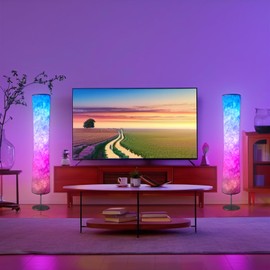 Torchlet 2pcs Floor Lamp, RGB Floor Lamp with 16 Million DIY Colors and Scene Modes, Music Sync and White Fabric Shade, Smart Floor lamp with App/Remote control, Standing Lamp for Living Room, Bedroom