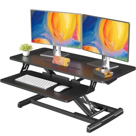 JOY worker Standing Desk Converter, 35" Wide Height Adjustable Sit Stand Up Desk Riser with Keyboard Tray, Desktop Workstation Riser for Home Office Computer Laptop, Particle Board, Black