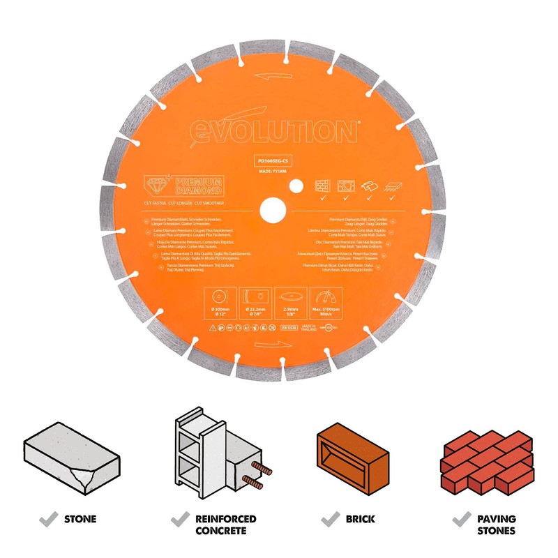 Evolution Power Tools Premium Diamond Blade 12-Inch for Disc Cutter,