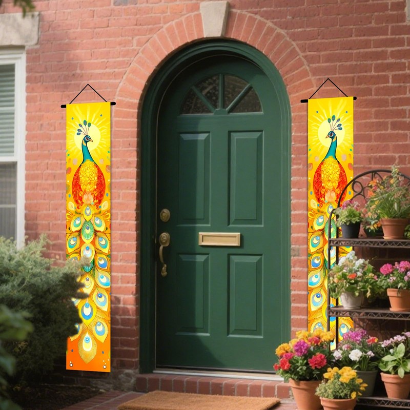 Peacock Outside Front Door Banners 12x71 Inches Polyester