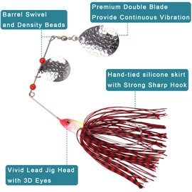 Fishing Lures Spinnerbait, 6pcs Bass Trout Salmon Walleye Hard Metal Spinner Baits Kit Jig Hooks Lures for Freshwater Saltwater Fishing