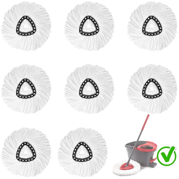 8-Pack Spin Mop Replacement Heads, 100% Microfiber Spin Mop Refills Heads for Easy Wring, 360°Micro Replacement Mop Head for Easy House Cleaning Floor Mopping - (White)