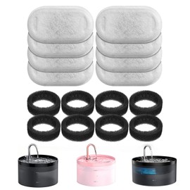 GIOTOHUN 16 Cat Water Fountain Filters, 8 Pieces Filters + 8 Pieces Foam Filters for Cat Fountains, Filtering Hair (Sponge), Triple Filtering (Filter), Suitable for GIOTOHUN Cat Fountain