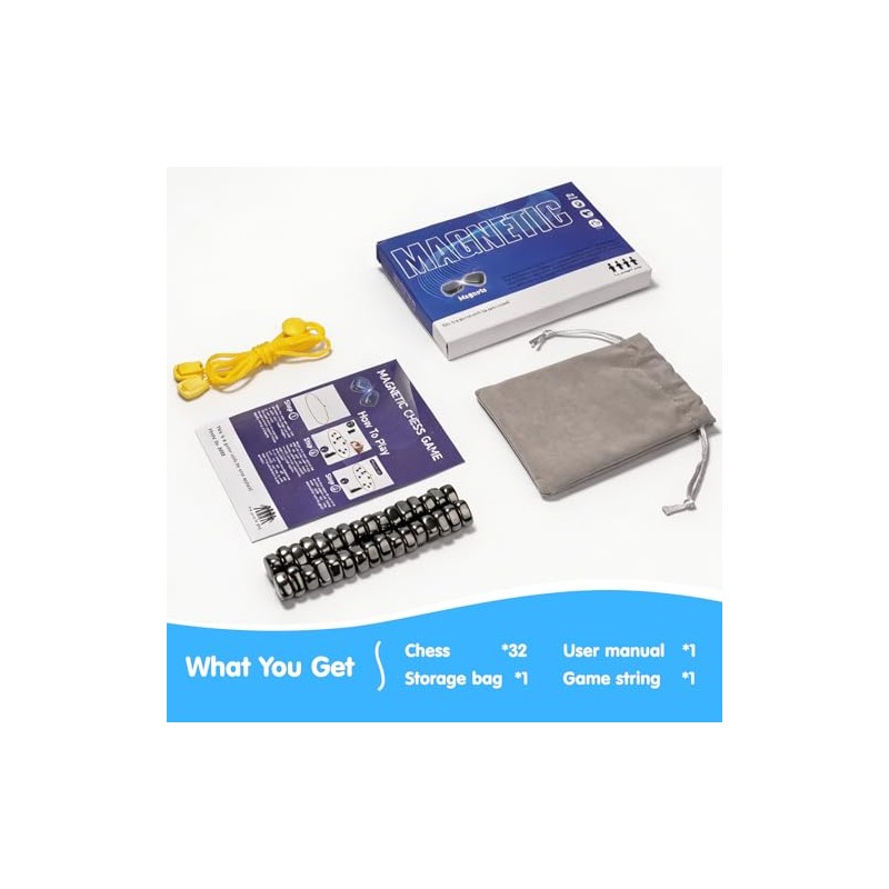 Magnet Game with 32 Stones, Magnetic Chess Game with String,