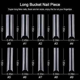 Kalolary 500 x Extra Long Transparent False Nails, XXL Long Acrylic C Curve Nail Tips Coffin Shape Nail Tips French Fake Nail for Nail Art Manicure