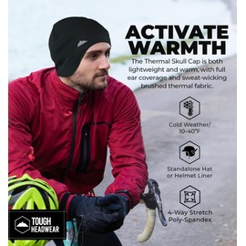 Tough Headwear Thermal Helmet Liner Skull Caps for Men - Winter Running Beanie, Helmet Cap & Cycling Caps for Running, Skiing, Winter Sports Black