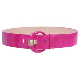 2" Wide High Waist Patent Leather Fashion Round Belt, Fuchsia | L - 38"
