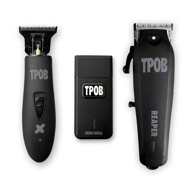 TPOB Slime 2 Professional Hair Clippers Collection (Blackout Set) Includes Clipper/Trimmer/Foil Shaver & 4 Black Guide Combs