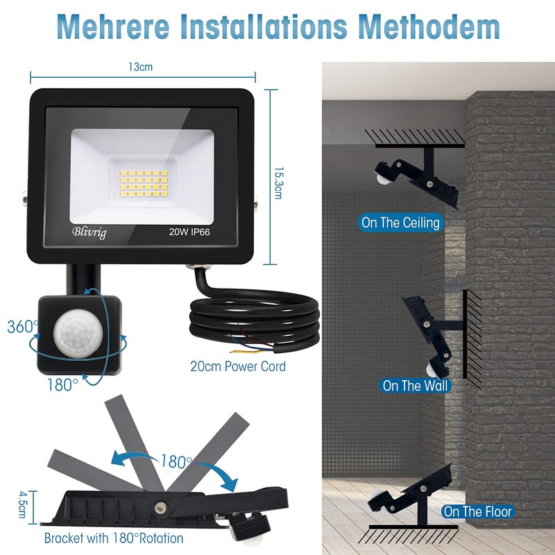 20 W LED Spotlight with Motion Sensor Outdoor, Super Bright