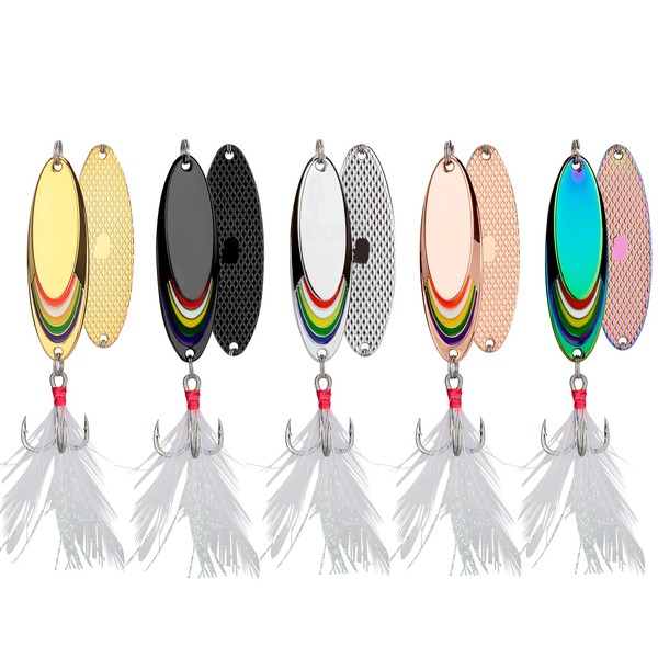 QualyQualy Fishing Lure Fishing Spoons Fishing Trout Lures Walleye Spoons Fishing Spoon Lures for Trout Bass Pike Crappie Walleye 5Pcs 1/8oz 1/6oz 1/4oz 3/8oz 1/2oz 5Pcs