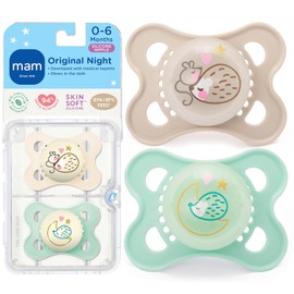 MAM Glow In the Dark Pacifiers, Baby Pacifier 0-6 Months, Best Pacifier for Breastfed Babies, 'Night' Design Collection, Unisex, 2-Count