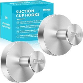 Fliverly 2pcs Suction Cup Hooks for Shower,Inside Shower,Wall,Bathroom,Bedroom,Kitchen,Door,Glass Window, Mirror, Tile, No Drilling Hanging for Towels,Robes,Loofah,hat,Clothing,Wreath (Silver)
