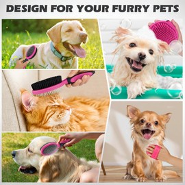 2PCS Dog Grooming Tools - Double-Sided Bath Brush for Shedding and Bathing, Horse Brushes, Suitable for Short/Long Haired Dogs, Premium Pet Supplies (Upgrade - Black Pink)