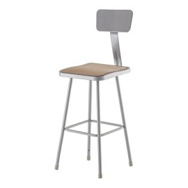 Pemberly Row 30" Modern Metal Heavy Duty Stool with Backrest in Brown/Gray