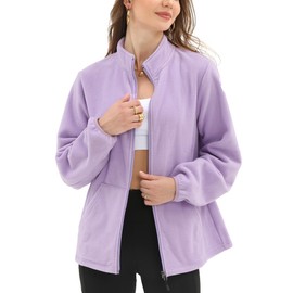 Argstar Lightweight Jacket for Women, Polar Fleece Full Zip Classic Soft Casual Recreation Coat with Zipper Pockets Lavender XS
