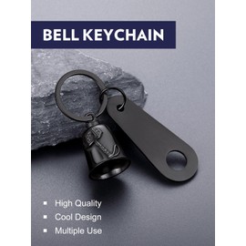 Bandmax Keyring Motorcycle Bell Stainless Steel Motorcycle Bell Keyring Viking Lucky Charm Keyring for Motorcyclists, D-thors Hammer-Black