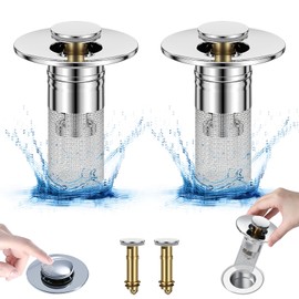 Sink Plug Replacement, Bathroom Sink Stopper, 2 Pack Pop Up Sink Plug, Universal Sink Stopper, Stainless Steel Basin Drain Filter, for Kitchen, Bathroom,Bath,Basin （1.1-1.45 Inch）