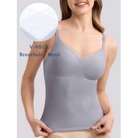 GXOULRRA V Lace Wireless Camisole Tank Tops for Women Seamless Spaghetti Straps Camis Grey,XXL