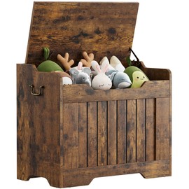 IDEALHOUSE 24.8" Storage Chest, Toy Chest for Boys Girls, Kids Wood Toy Box, Storage Bench with Safety Hinge,Storage Trunk for Entryway, Living Room, Bedroom, Playroom, Rustic Brown