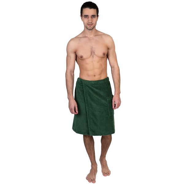 TowelSelections Albornoz de baño de terciopelo de algodón ajustable para hombre, Verde cazador, X-Large-XX-Large