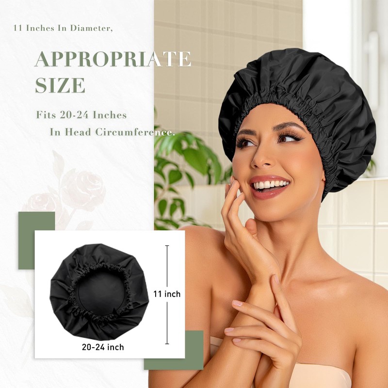 Reusable Shower Cap for Women, Large Waterproof Shower Bonnet Washable