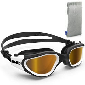 OMID Swim Goggles, P2 Polarized 【Patent & Upgrade】 Anti-Fog Anti-UV No Leakage Swimming Goggles for Adult Men Women Youth (Blackwhite-Coffee)