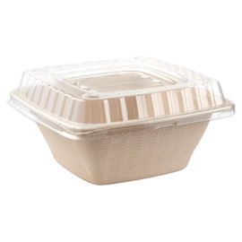 EcoQuality 32oz Eco Friendly Bowls with Lids Disposable Compostable Container - Square Bowl Tree Free Sugarcane Bagasse Meal Prep Bento Boxes Take Out Catering Microwavable Deep Container (100)