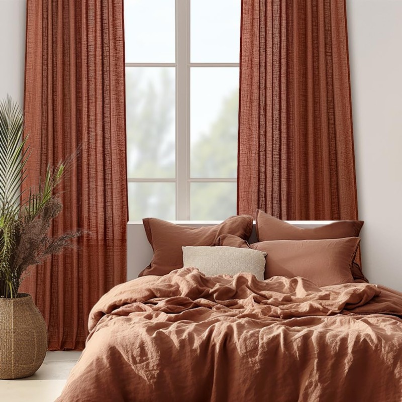 MIULEE Burnt Orange Linen Curtains 84 Inches Long 2 Panels