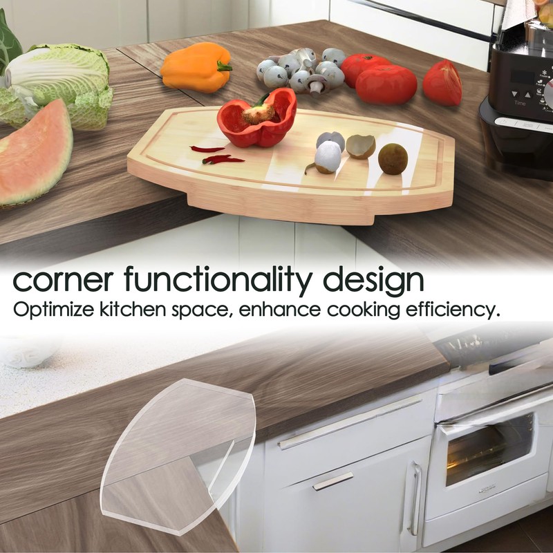 ZYWEICH Kitchen counter Bamboo Wood Corner Cutting Board, Space Saving