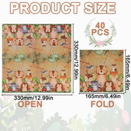 Rierousy 40 Stück Servietten Kindergeburtstag, Waldtiere Geburtstag, Dschungel Servietten Party Animals, Waldtiere Geburtstag Deko für Einweg Servietten Kinder Jungen Mädchen (Stil-1)