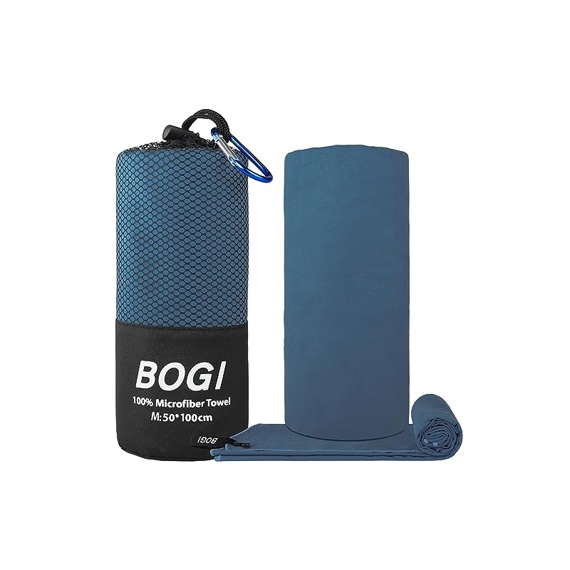 BOGI Toalla de Microfibra para Viaje/Deportes- Antibacterial, Secado Rápido, Suave,