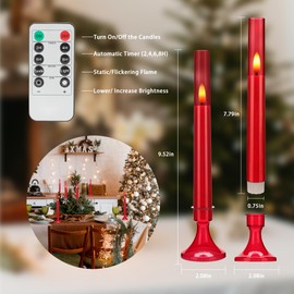 SEHNSY Red Flameless Taper Candles with Remote and Timer,3D Flickering Flameless Candles with Holders, 6 Pack LED Battery Operated Candlesticks 9.25"x0.75" for Christmas, Valentine’s Day Decor