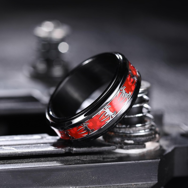 King Will Spinner Ring for Men Red Spider Rings Black