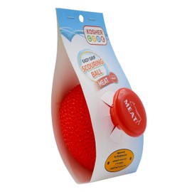 Meat Red Scouring Pad with Comfortable Handle – Ergonomic Easy Grip Dishwashing Cleaning Sponge Brush – Color Coded Home and Kitchen Accessories by The Kosher Cook