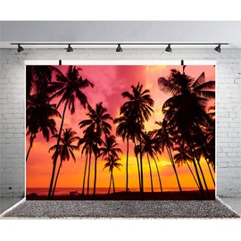 Sensfun 7x5ft Summer Seaside Sunset Photography Backdrop Vinyl Palm Trees Silhouettes on Tropical Beach Photo Background for Baby Shower Happy Birthday Party Children Photo Studio Props WP125