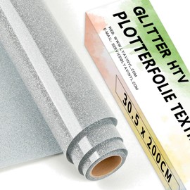 Lya Vinyl Glitter Plotter Film Textile, 30.5 cm x 200 cm Silver Flex Film Plotter Textile for Cricut, Silhouette Cameo, Transfer Film for Iron-On DIY Fabrics and Shirt Plotter Accessories
