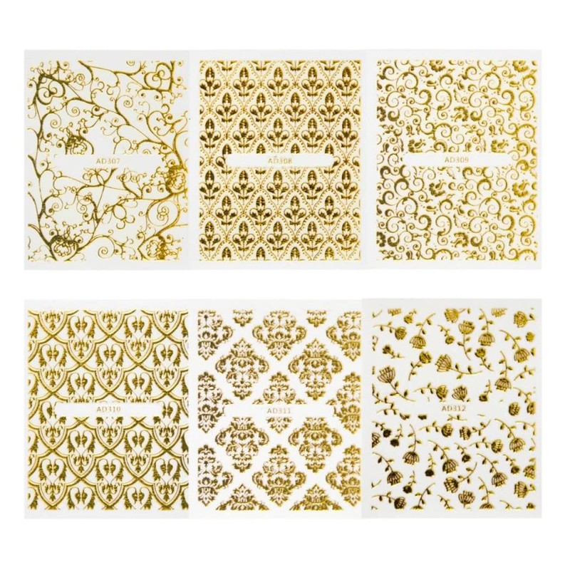 HappyHome Nail Stickers, Just Stick, Gold, Flower, Lace, Botanical, Random,