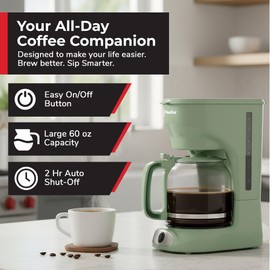MUELLER HOME 12-Cup Drip Green Coffee Maker, Borosilicate Carafe, Auto-Off, Reusable Filter, Anti-Drip, Keep-Warm Function, Clear Water Level Window, Green Kitchen Accessories & Décor